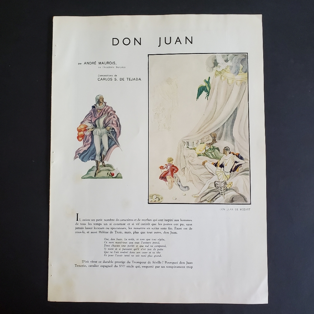 French Magazine Article from 1938 Don Juan By Andes Maurois